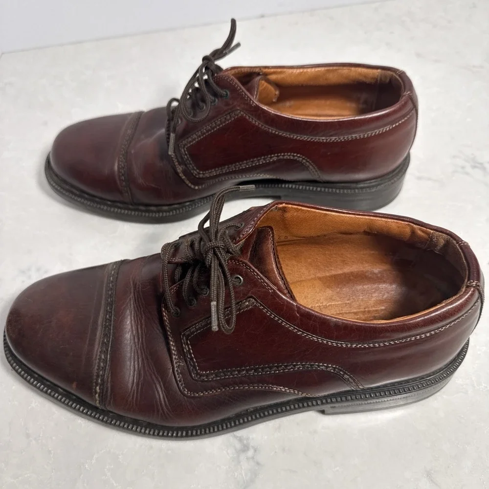 Johnston & Murphy 20-4736 Mens Size 8.5 M Brown Leather Cap Toe Shoes Italy